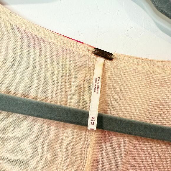 Free People Women's Freddy Mini Dress Pink Orange Floral Medium Flirty V Neck - Picture 3 of 10